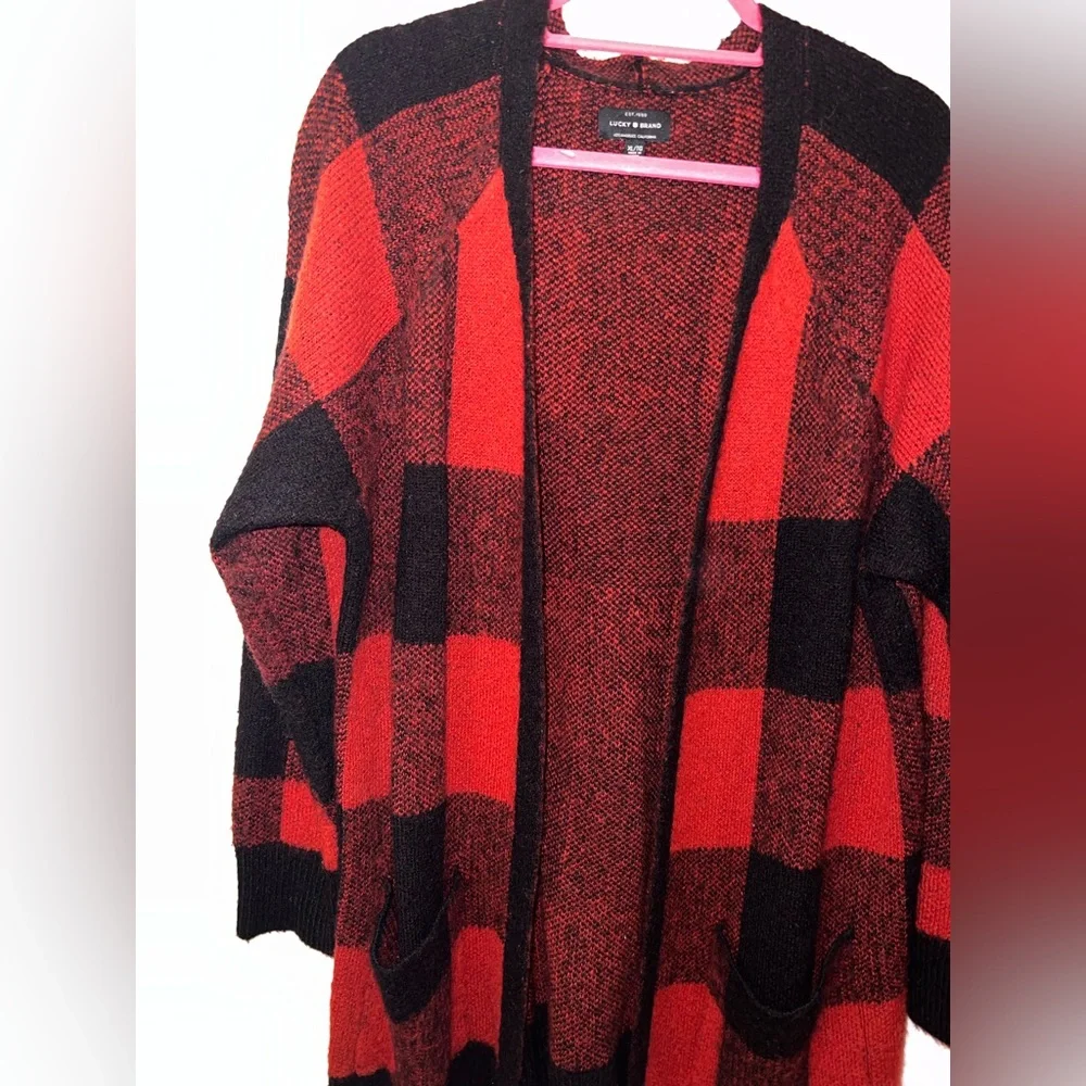 Lucky Brand Red and Black Checkered Cardigan - Picture 5 of 5